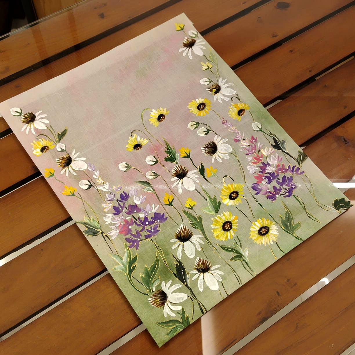 Hand-Painted Wild Flowers Fabric Patch