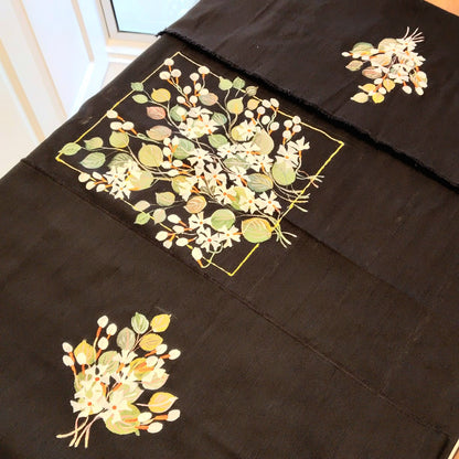 Black Raw Cotton Blouse Featuring Delicate Hand-Painted Florals