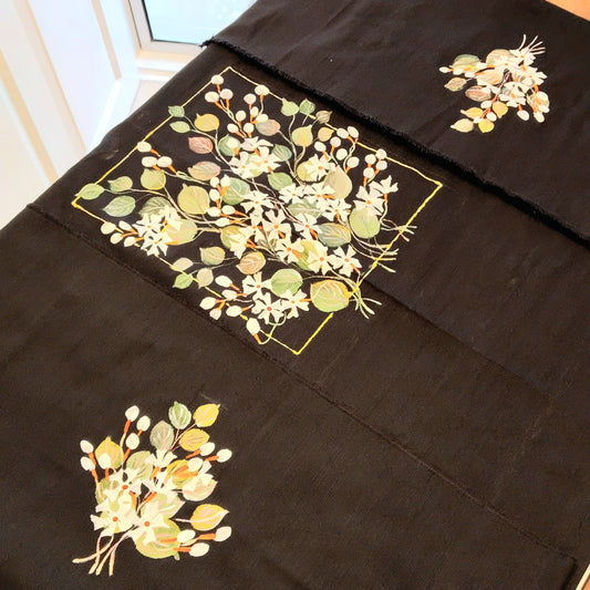 Black Raw Cotton Blouse Featuring Delicate Hand-Painted Florals