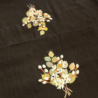 Black Raw Cotton Blouse Featuring Delicate Hand-Painted Florals