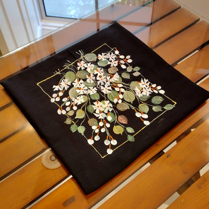 Black Raw Cotton Blouse Featuring Delicate Hand-Painted Florals