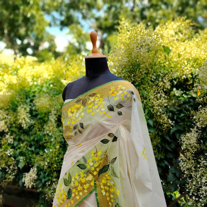 Kanikonna on Kasavu Saree – Hand-painted Elegance