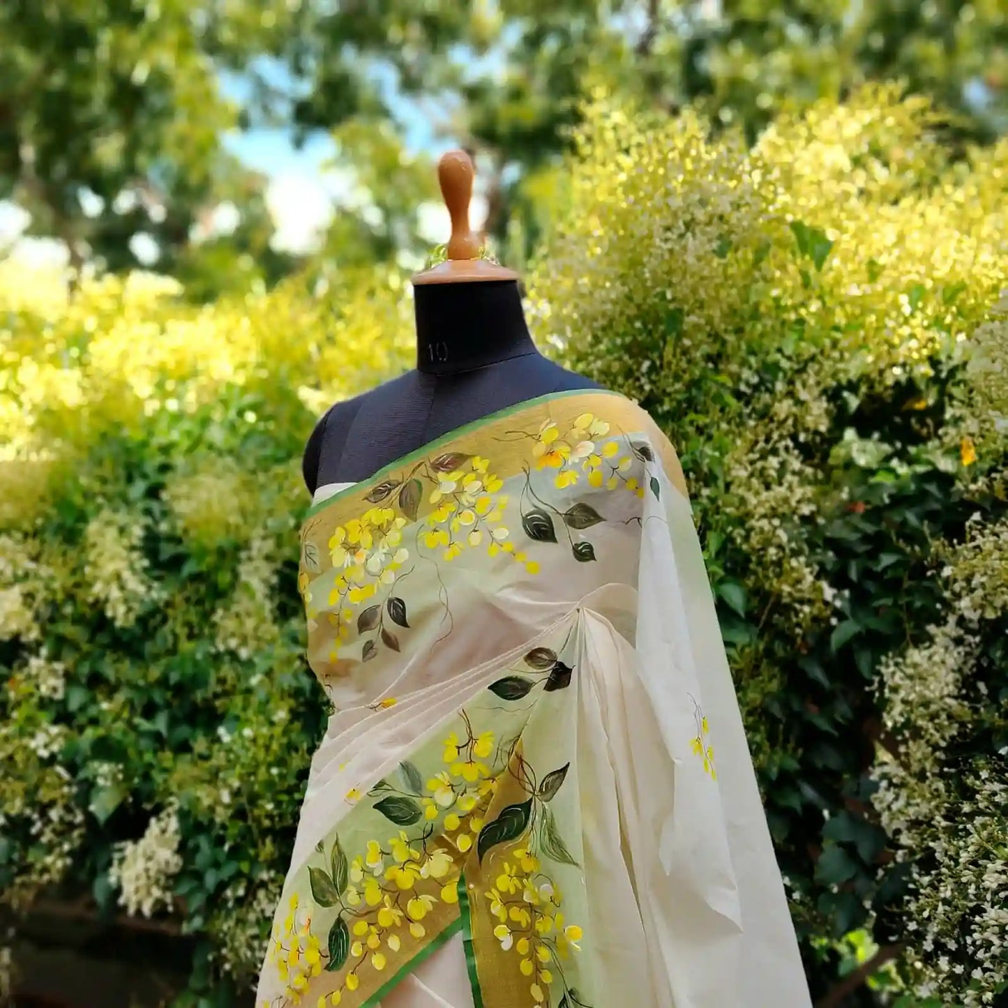 Kanikonna on Kasavu Saree – Hand-painted Elegance