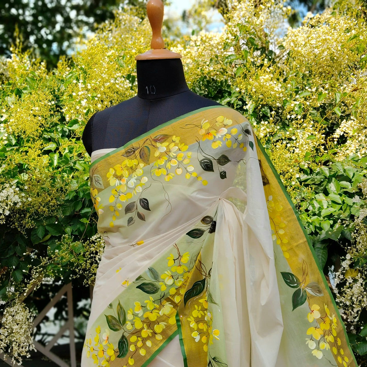 Kanikonna on Kasavu Saree – Hand-painted Elegance
