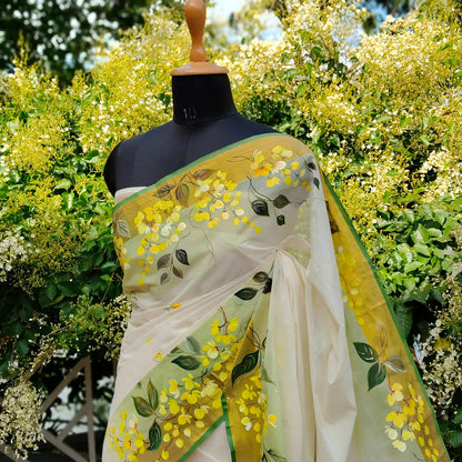 Kanikonna on Kasavu Saree – Hand-painted Elegance