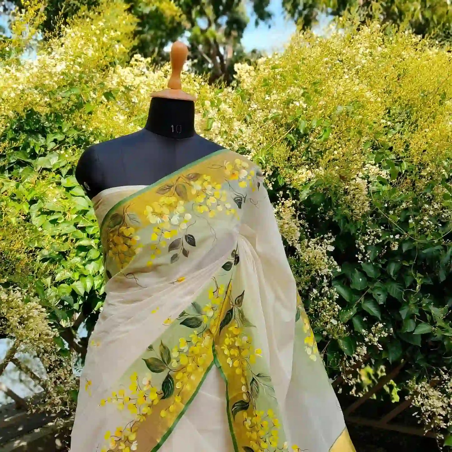 Kanikonna on Kasavu Saree – Hand-painted Elegance