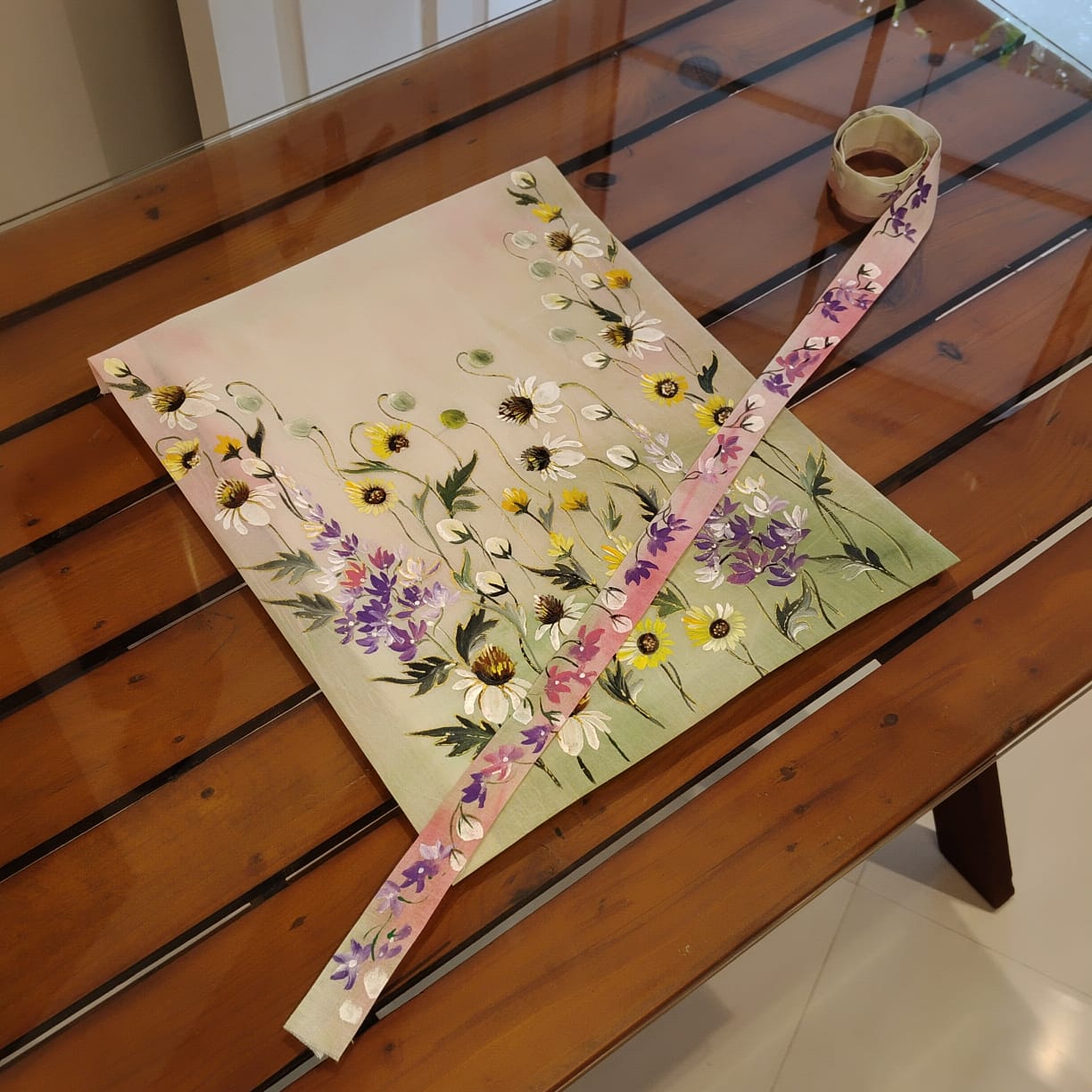 Wild Flowers Hand-Painted on Fabric Patch