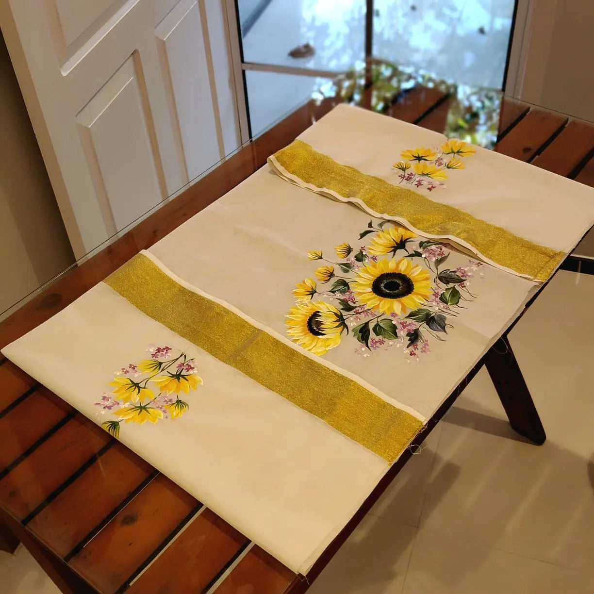Sunflower floral Hand-Painted Blouse Piece
