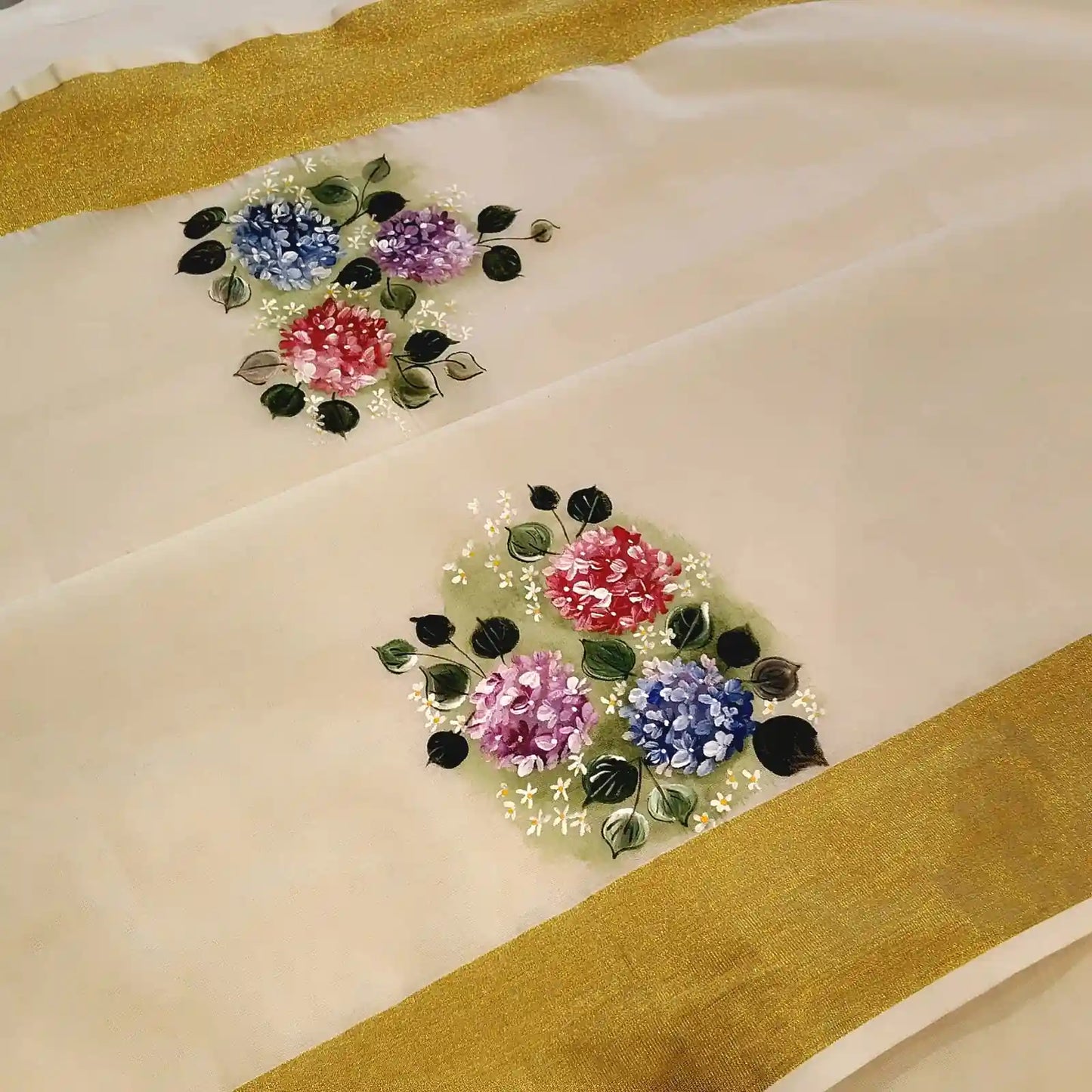 Hydrangea Blooms On Hand-Painted Blouse