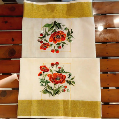 Hand-Painted Blouse With Poppy flowers