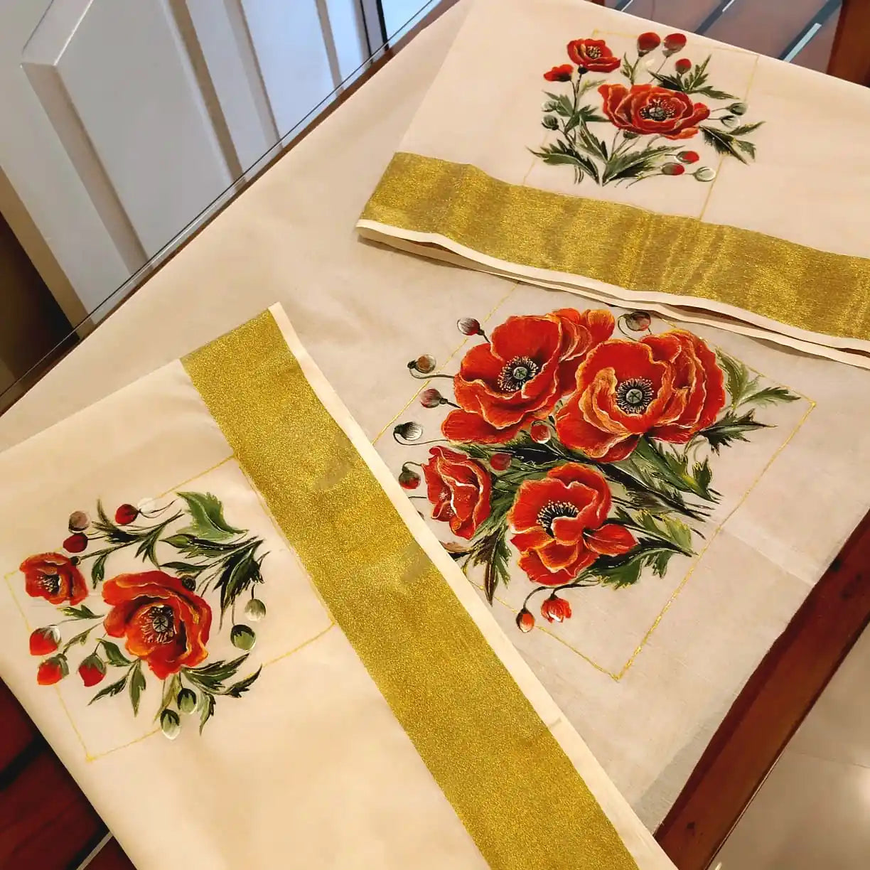 Hand-Painted Blouse With Poppy flowers