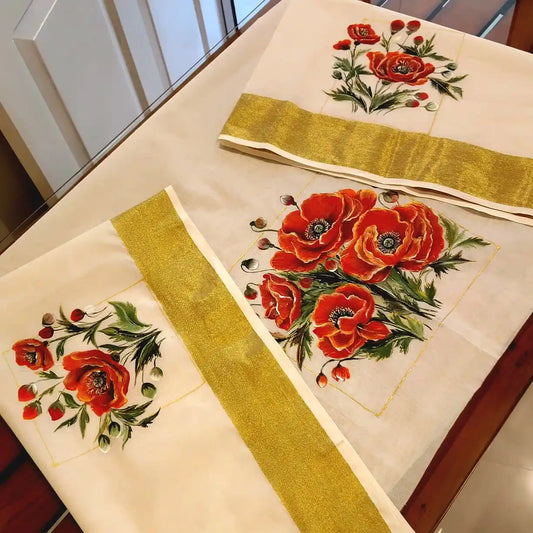 Hand-Painted Blouse With Poppy flowers