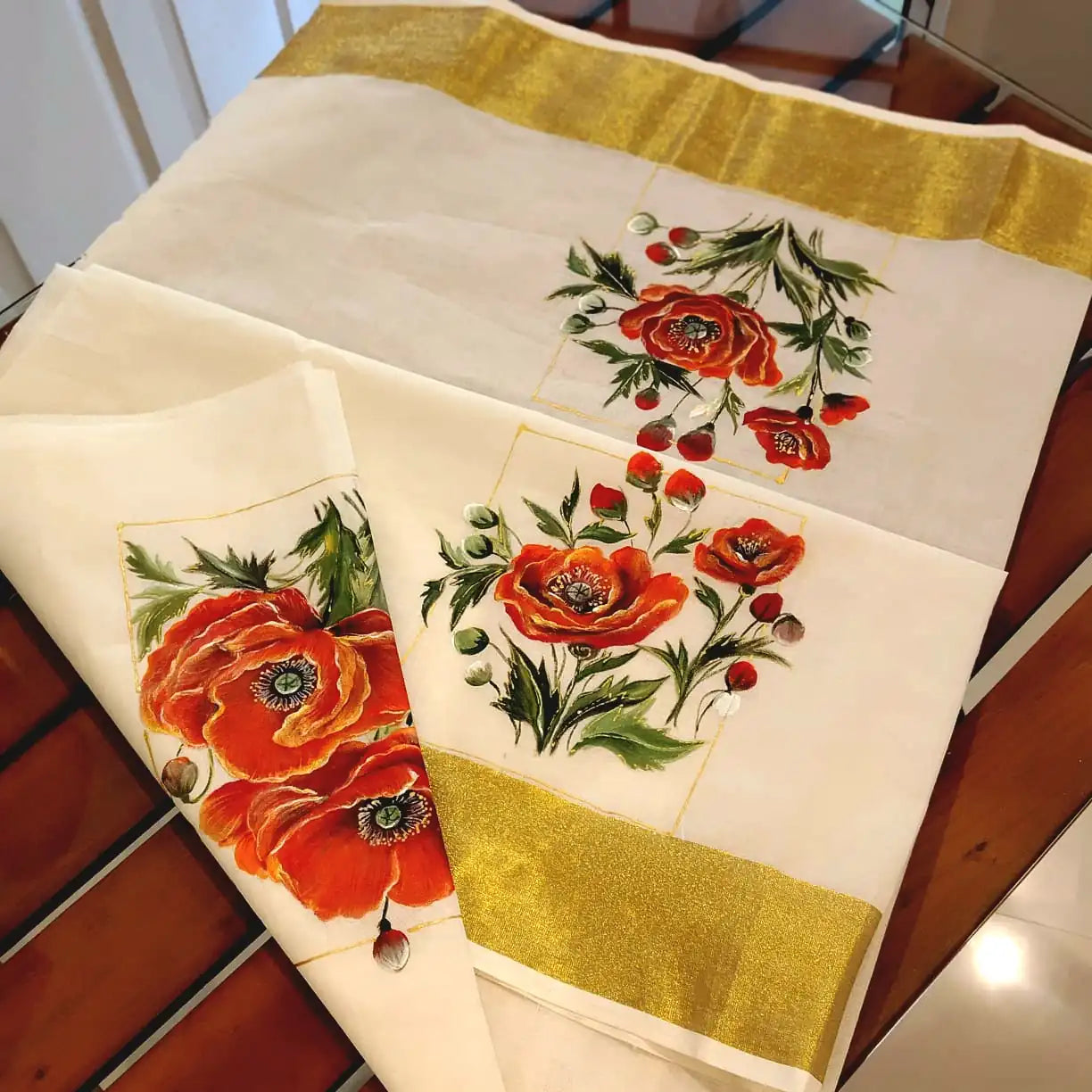 Hand-Painted Blouse With Poppy flowers