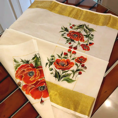 Hand-Painted Blouse With Poppy flowers