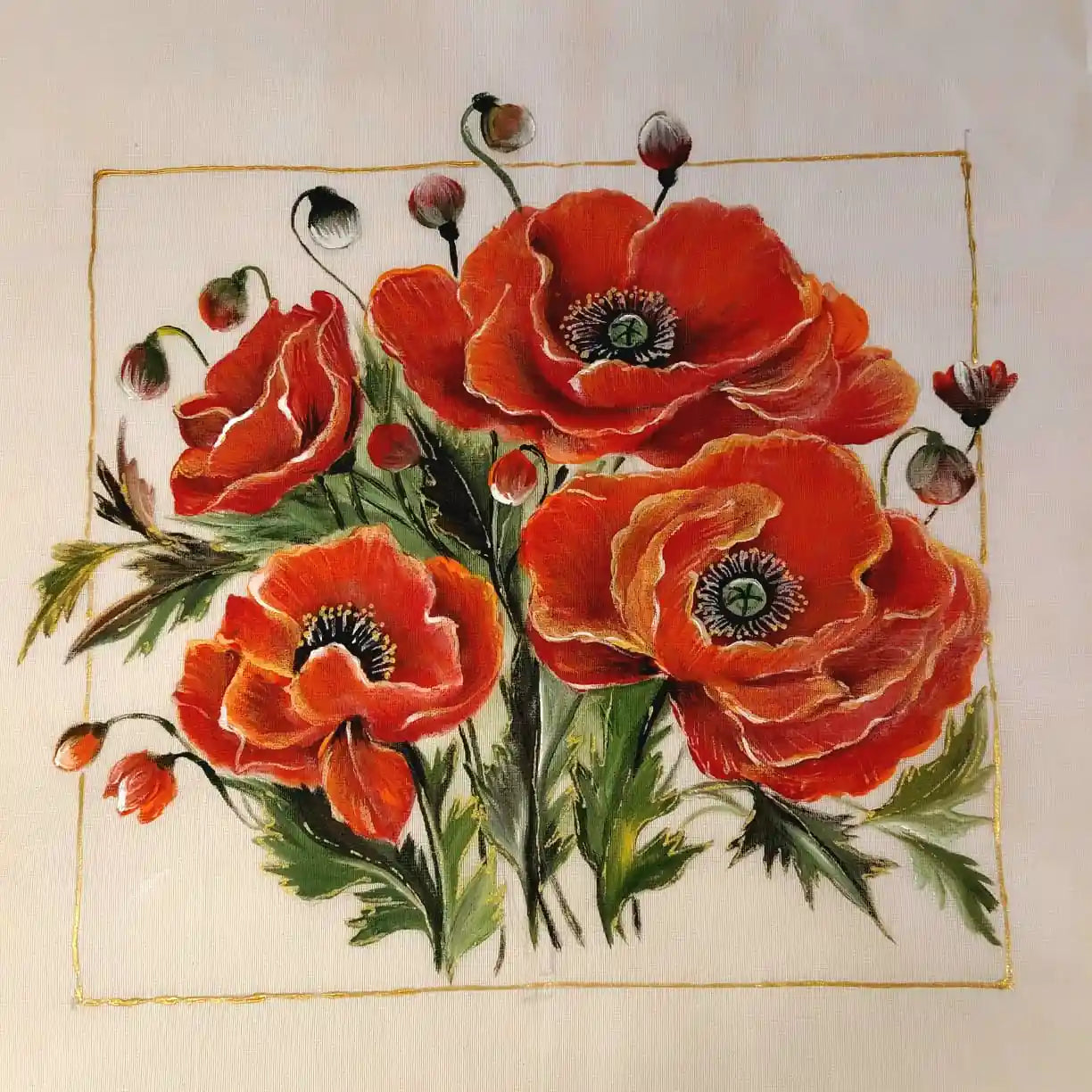 Hand-Painted Blouse With Poppy flowers