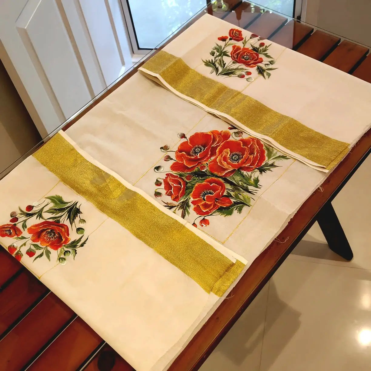 Hand-Painted Blouse With Poppy flowers