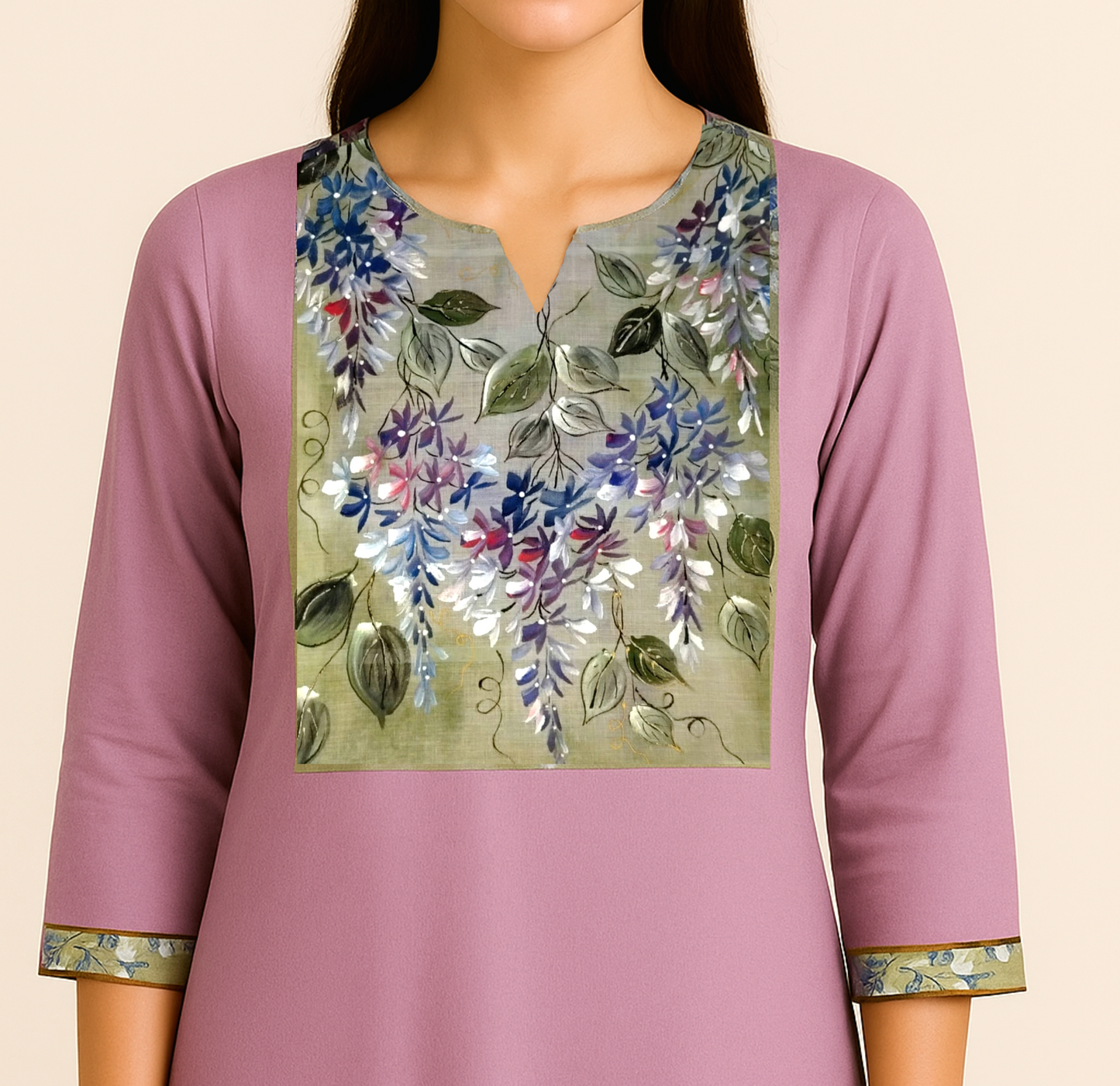 Ready-to-stitch Floral Art Patch, Painted By Hand On Soft Cotton