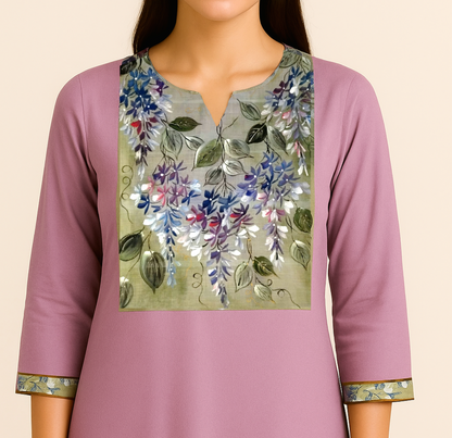 Ready-to-stitch Floral Art Patch, Painted By Hand On Soft Cotton