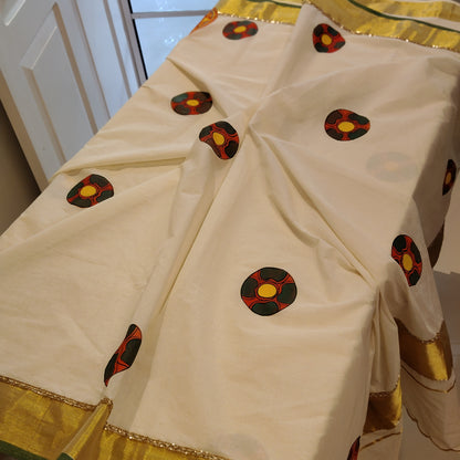 Traditional Kathakali Motif Hand-Painted on Kerala Saree