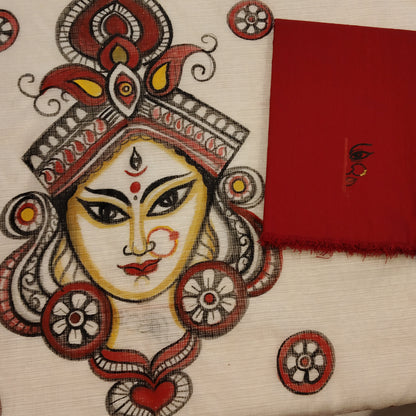 Stunning Hand-Painted Durga Saree On Kota Doria Fabric