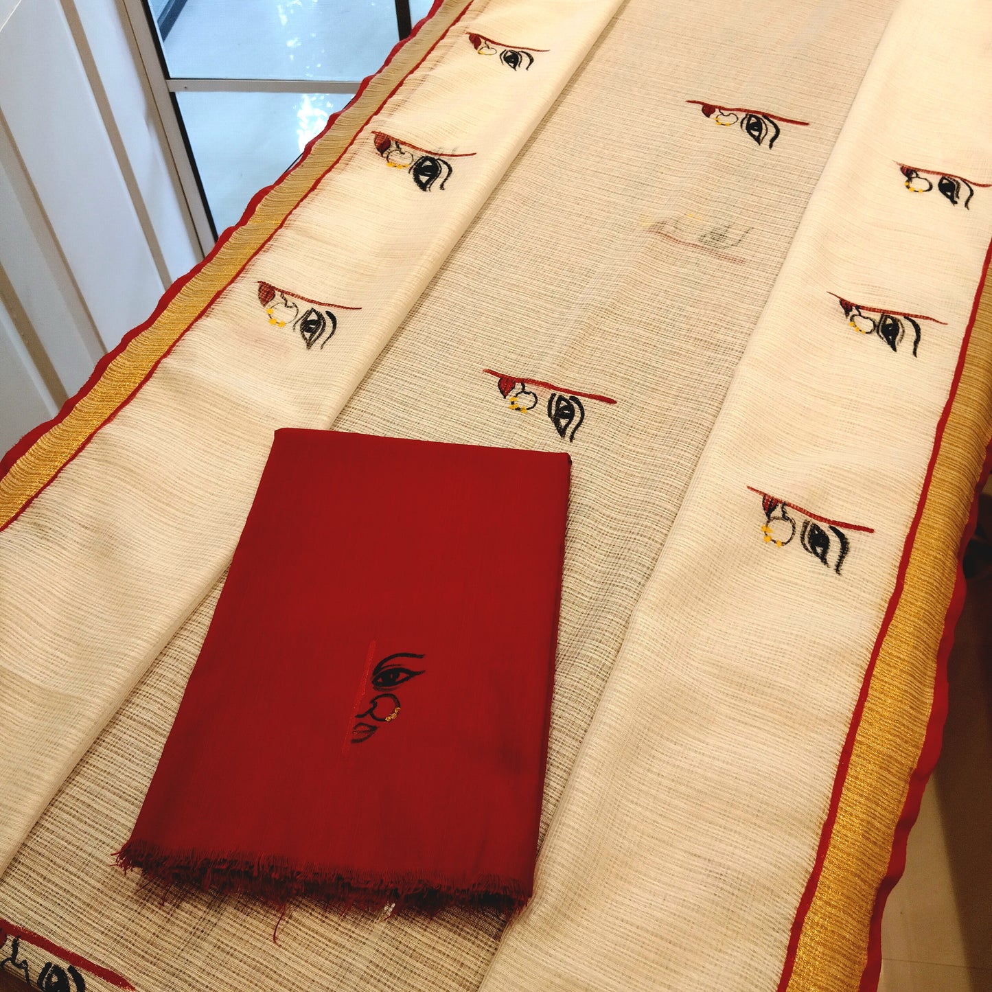 Stunning Hand-Painted Durga Saree On Kota Doria Fabric