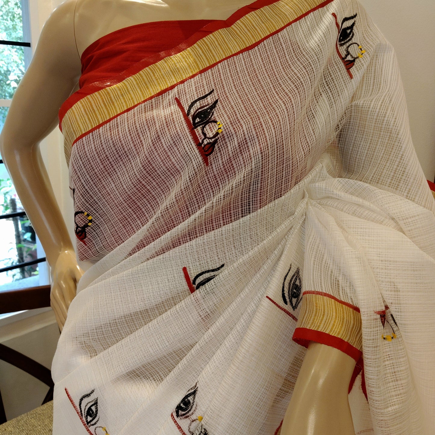 Stunning Hand-Painted Durga Saree On Kota Doria Fabric