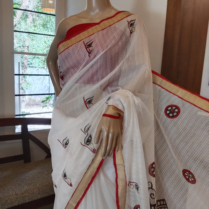 Stunning Hand-Painted Durga Saree On Kota Doria Fabric