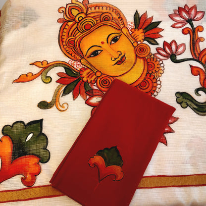 Graceful Kerala Mural Style Hand-Painted Kota Doria Saree