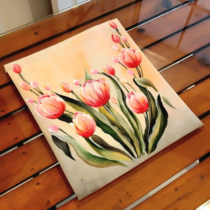 Tulips Hand-Painted On Fabric Patch