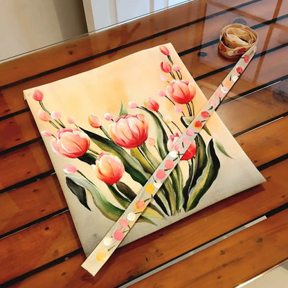 Tulips Hand-Painted On Fabric Patch