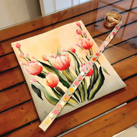Tulips Hand-Painted On Fabric Patch