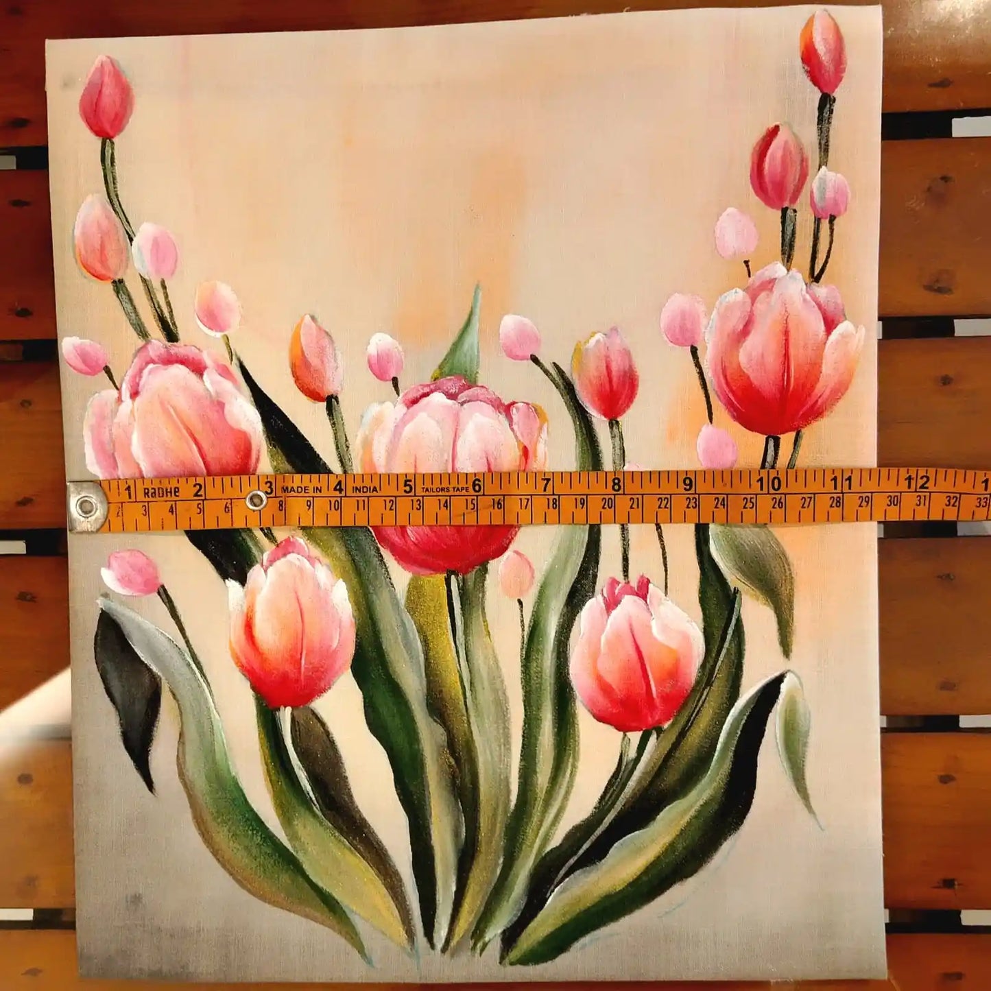Tulips Hand-Painted On Fabric Patch