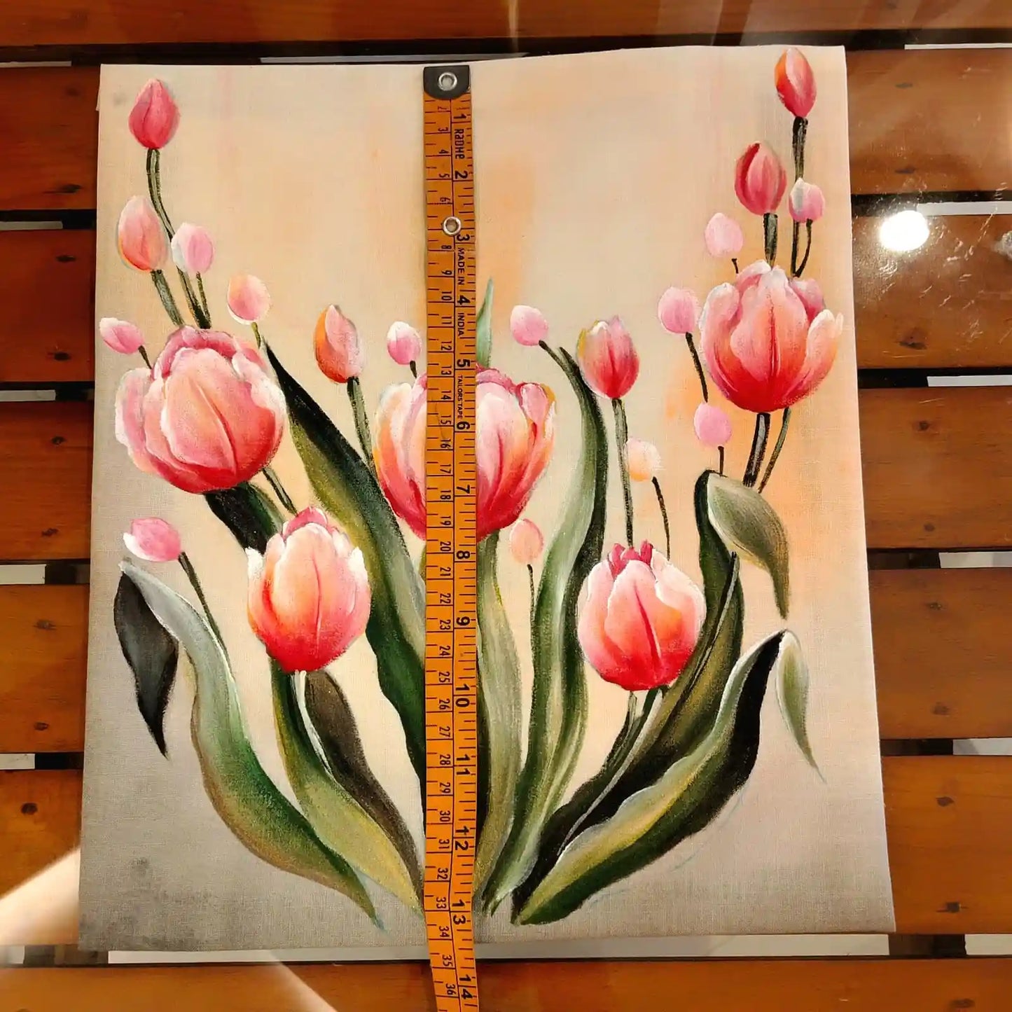 Tulips Hand-Painted On Fabric Patch