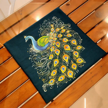 Elegant Hand-Painted Peacock Motif Blouse Piece
