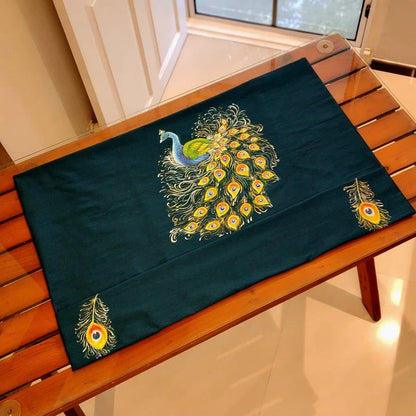 Elegant Hand-Painted Peacock Motif Blouse Piece
