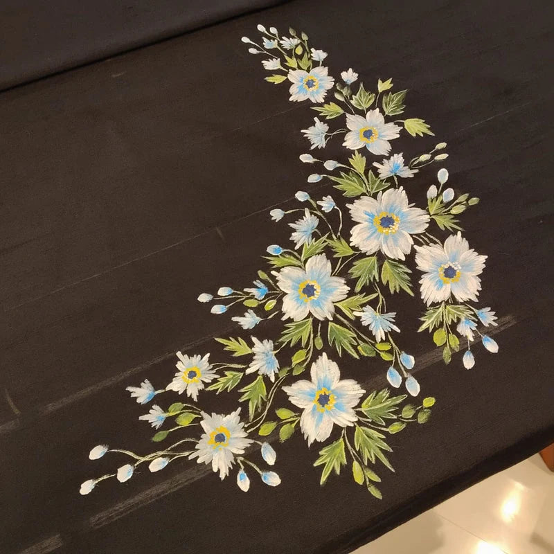 Designer Hand-Painted Blouse Piece With Enchanting Floral Accents