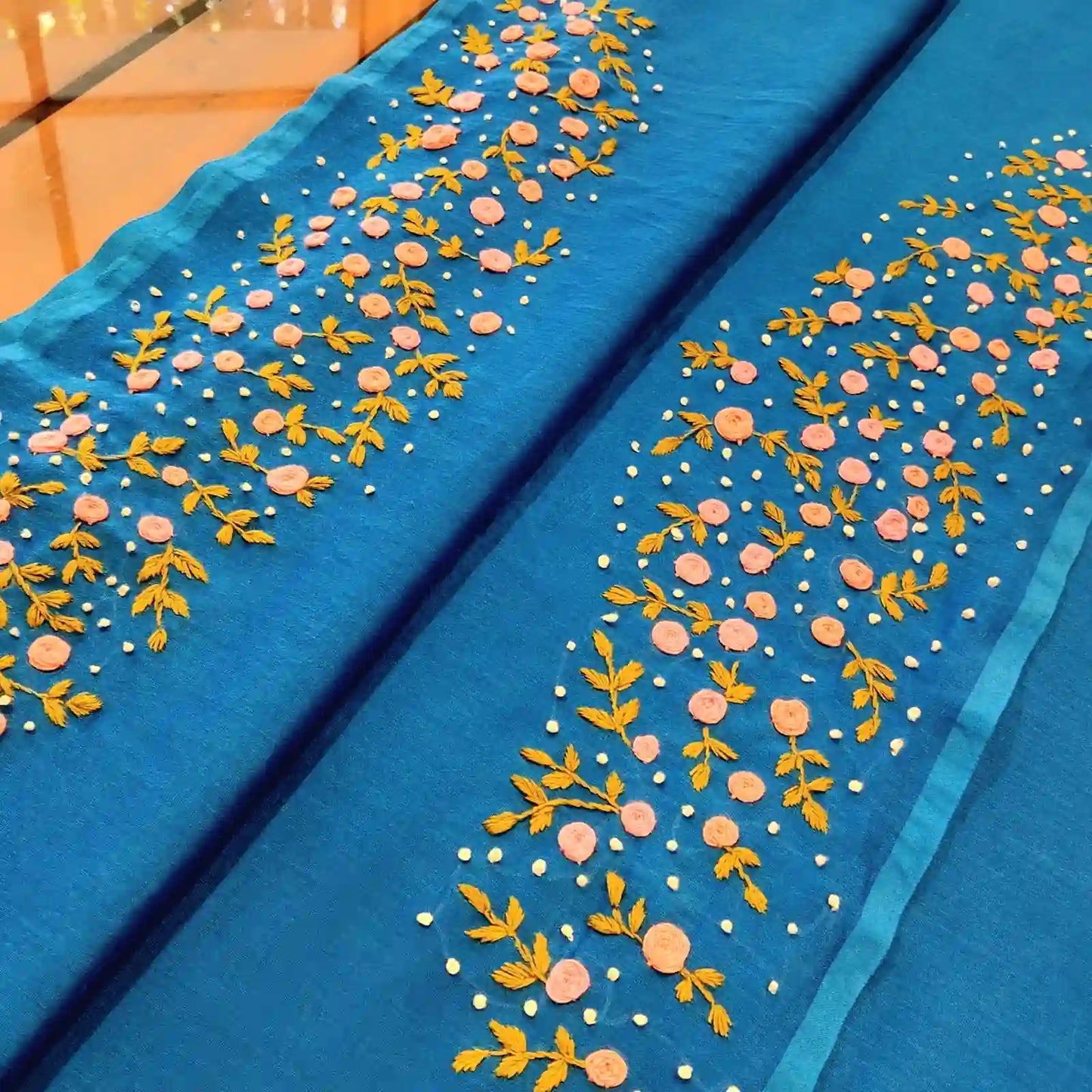 Pure Chanderi Silk Saree Adorned With Exquisite Hand Embroidery