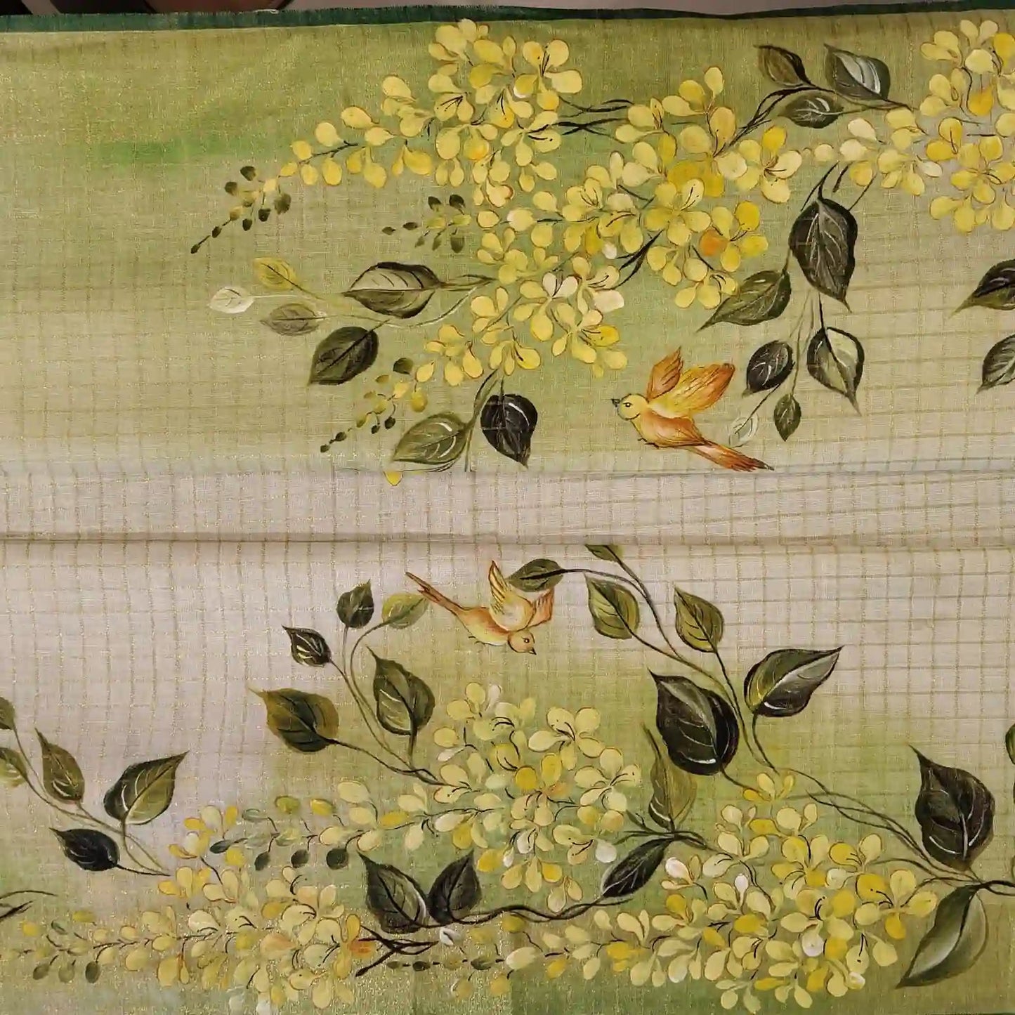Kani Konna Blooms On Linen Silk Elegance