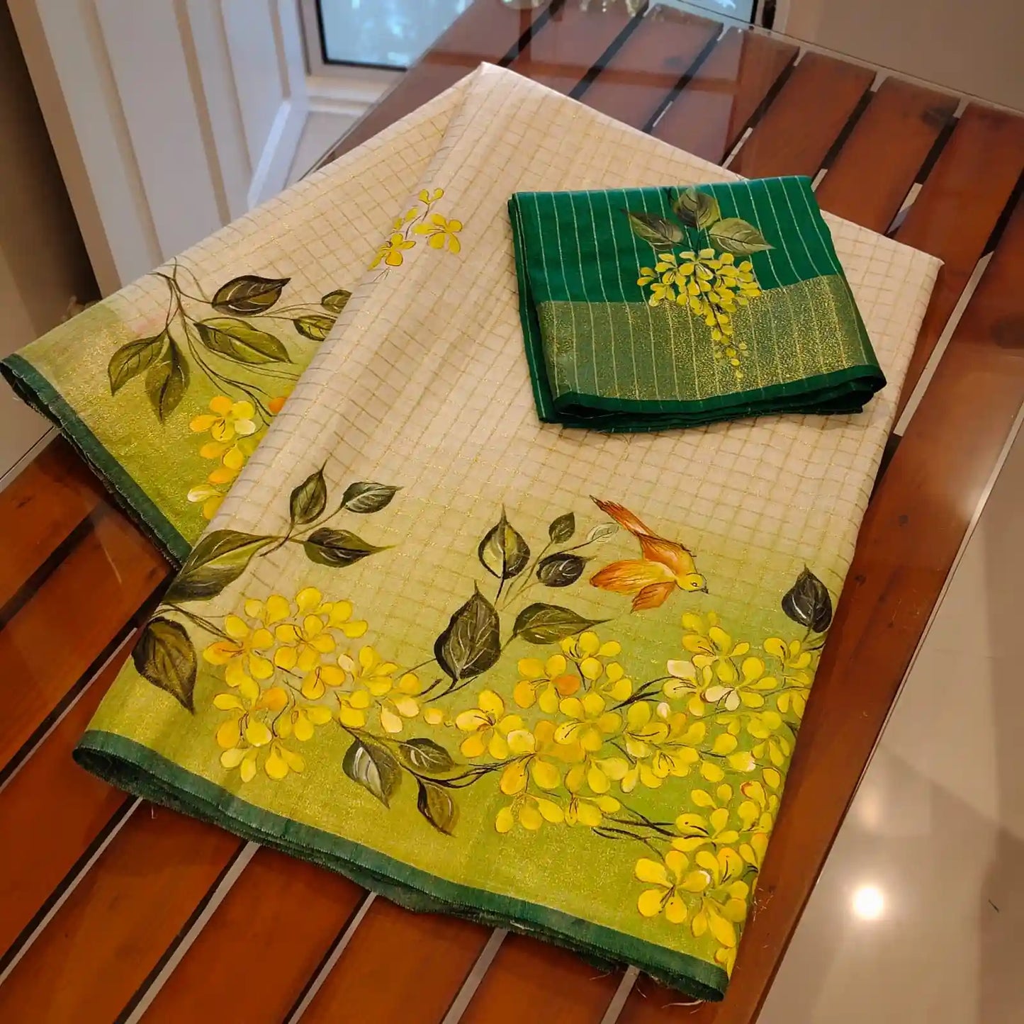 Kani Konna Blooms On Linen Silk Elegance