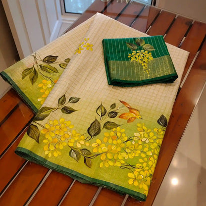 Kani Konna Blooms On Linen Silk Elegance