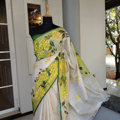 Kani Konna Blooms On Linen Silk Elegance