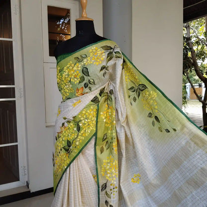 Kani Konna Blooms On Linen Silk Elegance