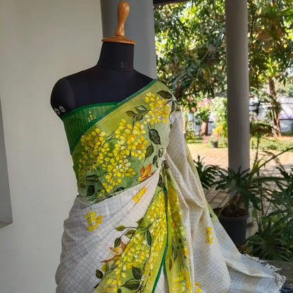 Kani Konna Blooms On Linen Silk Elegance