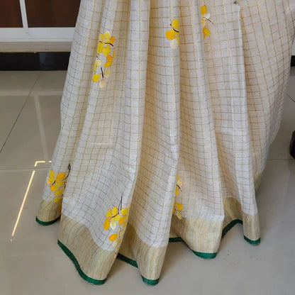 Kani Konna Blooms On Linen Silk Elegance