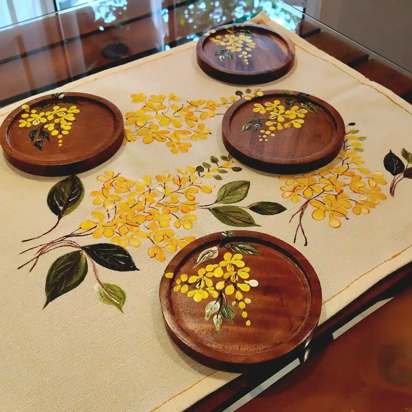 Hand-Painted Wooden Coasters With Artistic Charm