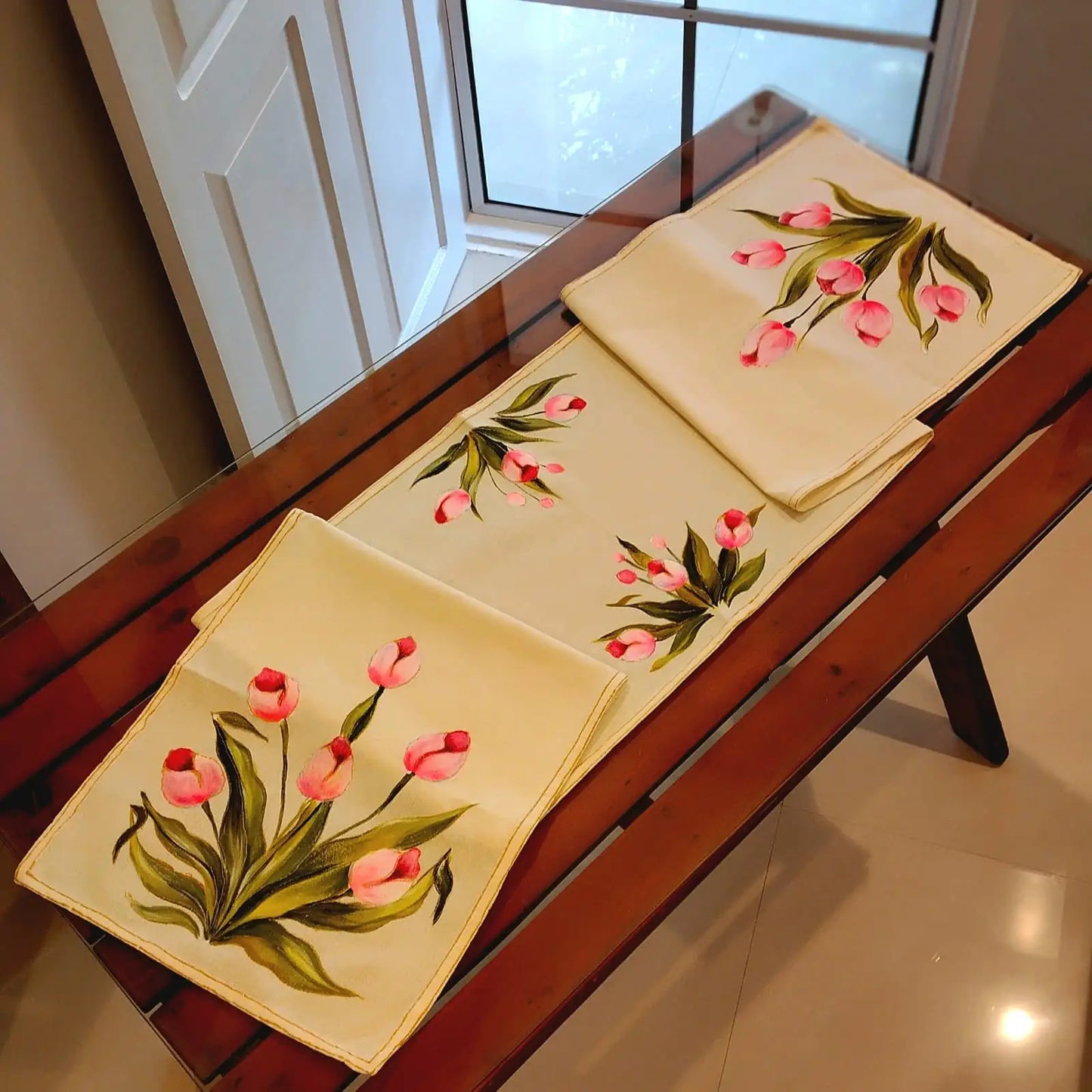 Tulips Hand-Painted Table Runner