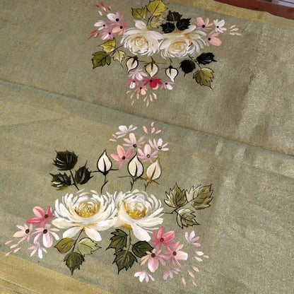 Gracefully Hand-Painted Linen Tissue Saree