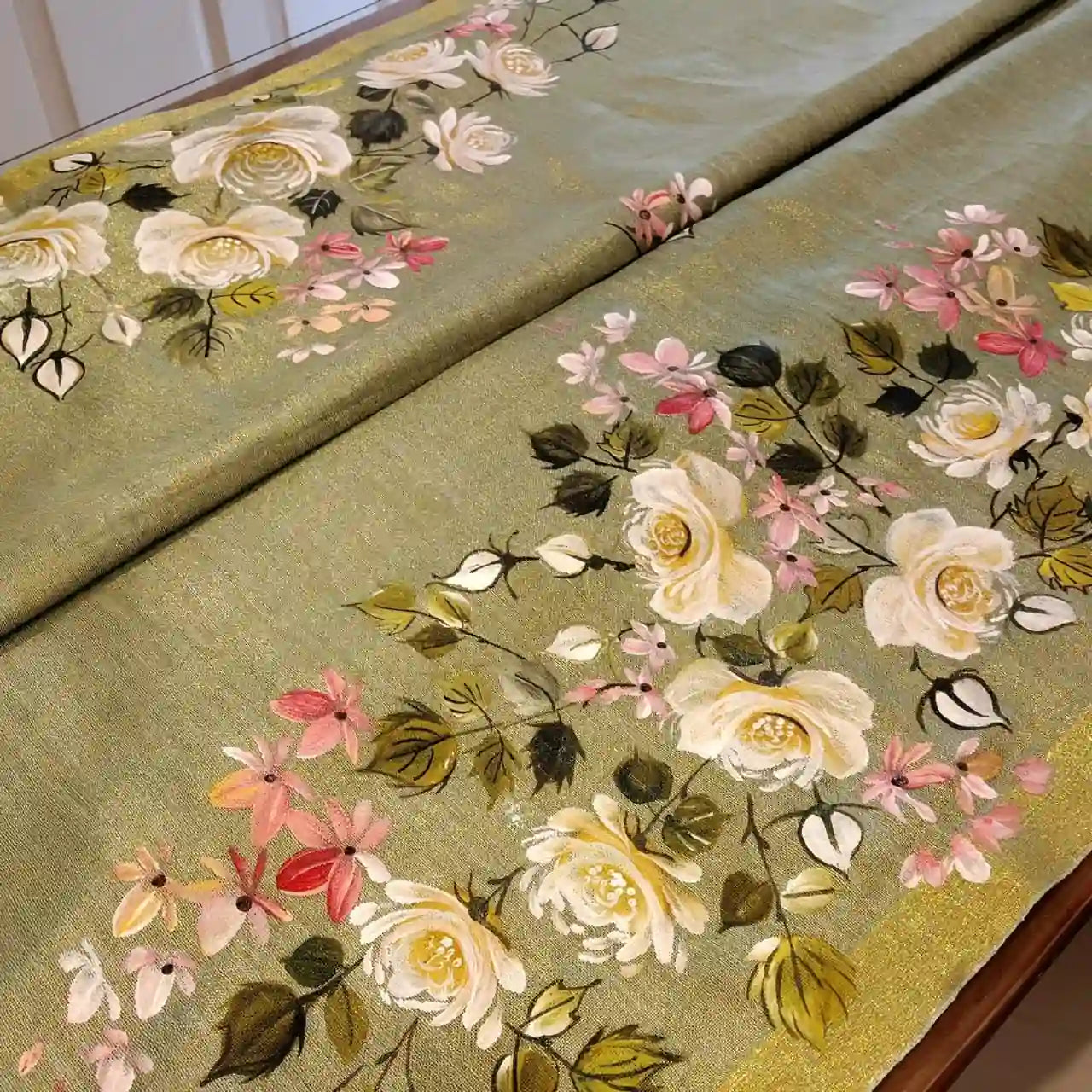 Gracefully Hand-Painted Linen Tissue Saree