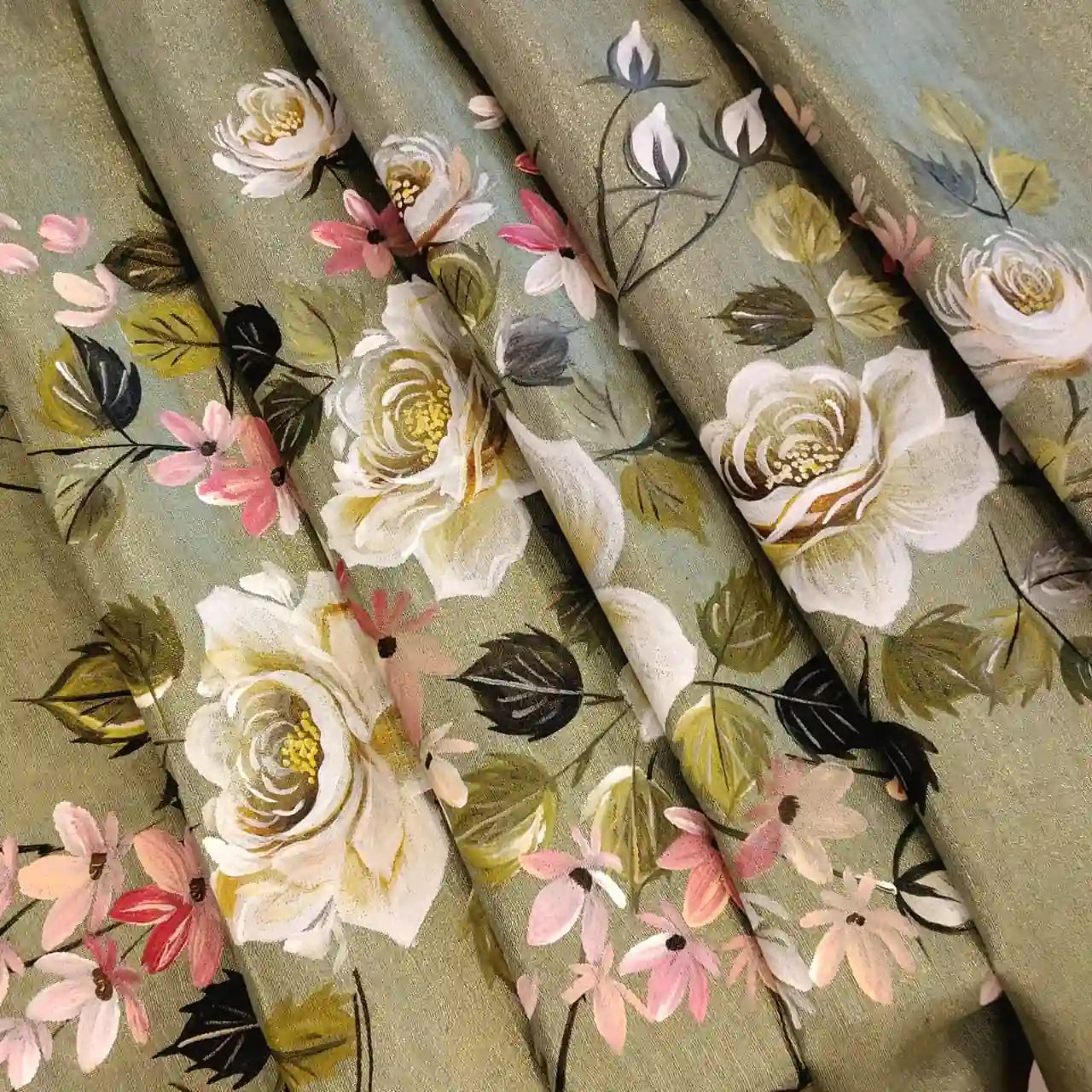 Gracefully Hand-Painted Linen Tissue Saree