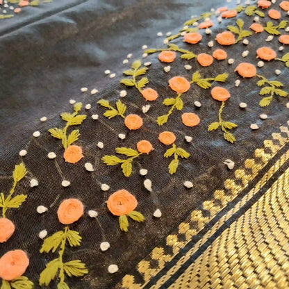 Gracefully Hand Embroidered in Semi Linen Silk
